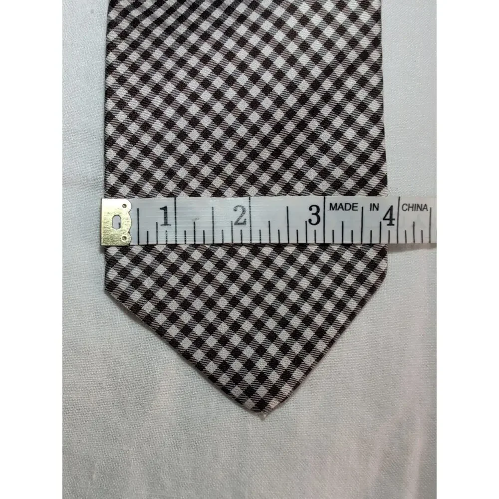 J Crew‎ Silk Handmade Gingham Brown White Neck Tie Preppy Occasion Formal